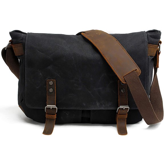 Bandolera HuaChen para hombre, de lona encerada para ordenador portátil de 15,6 pulgadas
