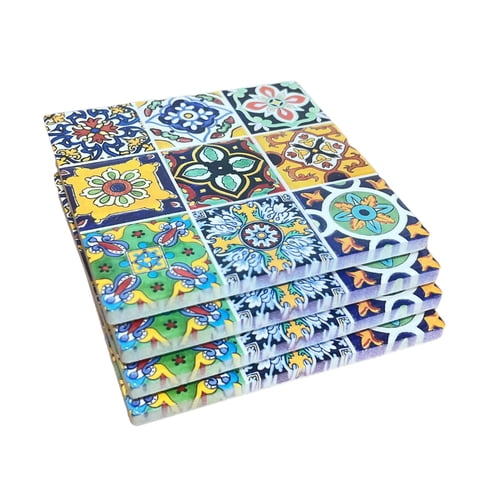 Oem - Set 4 Posavasos Colorido Ceramica Y Corcho 4 Piezas Cuadrado M3