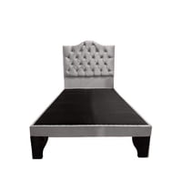 Flobal - Cama 1 Plaza Ovalado Gris Perla 90X190 Cm, Incluye Base + Respaldo