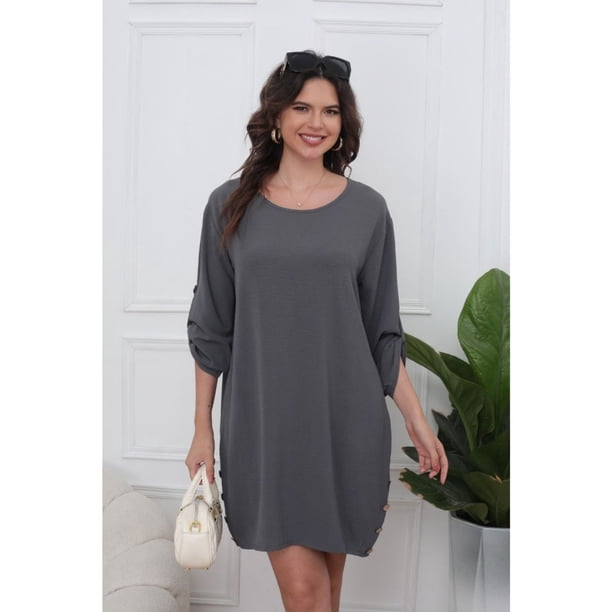 Vestido Corto Blusón Algodón Mujer Manga Larga Casual 0071