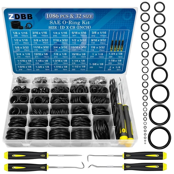 Kit de juntas tóricas ZDBB 1086 piezas de caucho de nitrilo estándar SAE con púa
