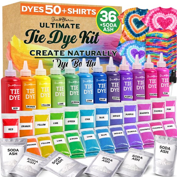 Kit de tie-dye Jim&Gloria con 36 polvos y 12 botellas, soda ash