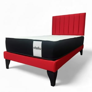 Vitelio - Cama 1 Plaza Rojo+ Colchon 22 Grosor Cm