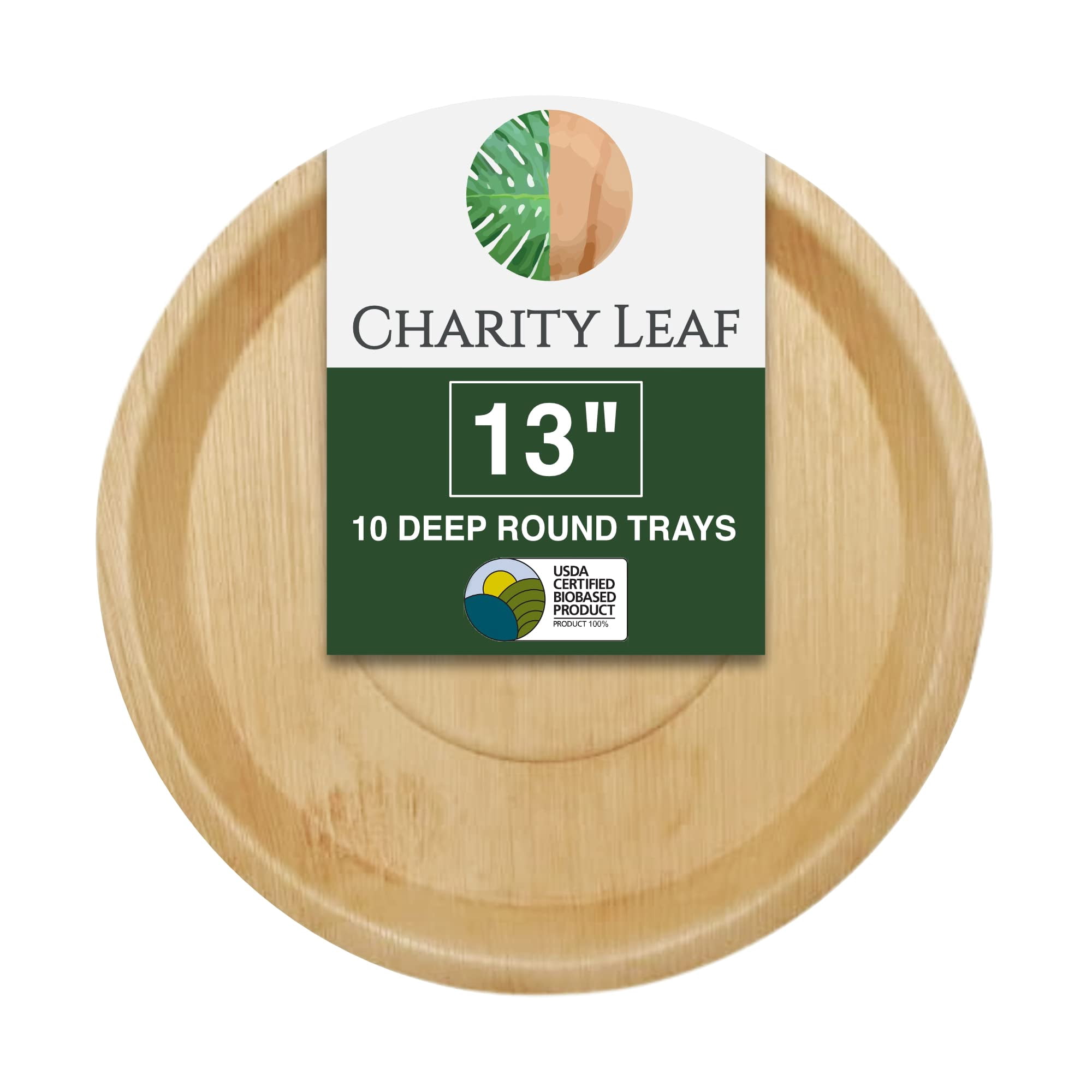Bandejas Desechables Con Hojas De Palma Charity Leaf De 13 Pulgadas (10 Unidades)