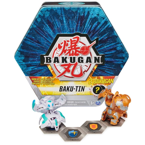 Bakugan Baku-Tin Caja de almacenamiento de colección con 2 sorpresas