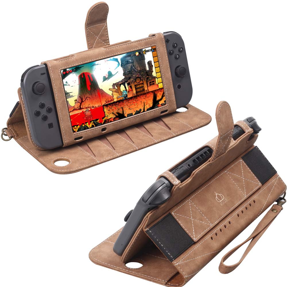 Genérico - Compatible Con Nintendo Switch Oled - Funda Protectora De Cuero Pu Con Ranura Para Varias Tarjetas, Soporte Y Cuerda Para La Muñeca-para Switch Oled||marrón