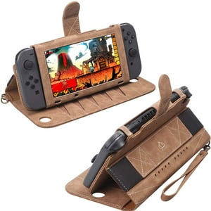 Genérico - Compatible Con Nintendo Switch Oled - Funda Protectora De Cuero Pu Con Ranura Para Varias Tarjetas, Soporte Y Cuerda Para La Muñeca-Para Switch Oled||Marrón