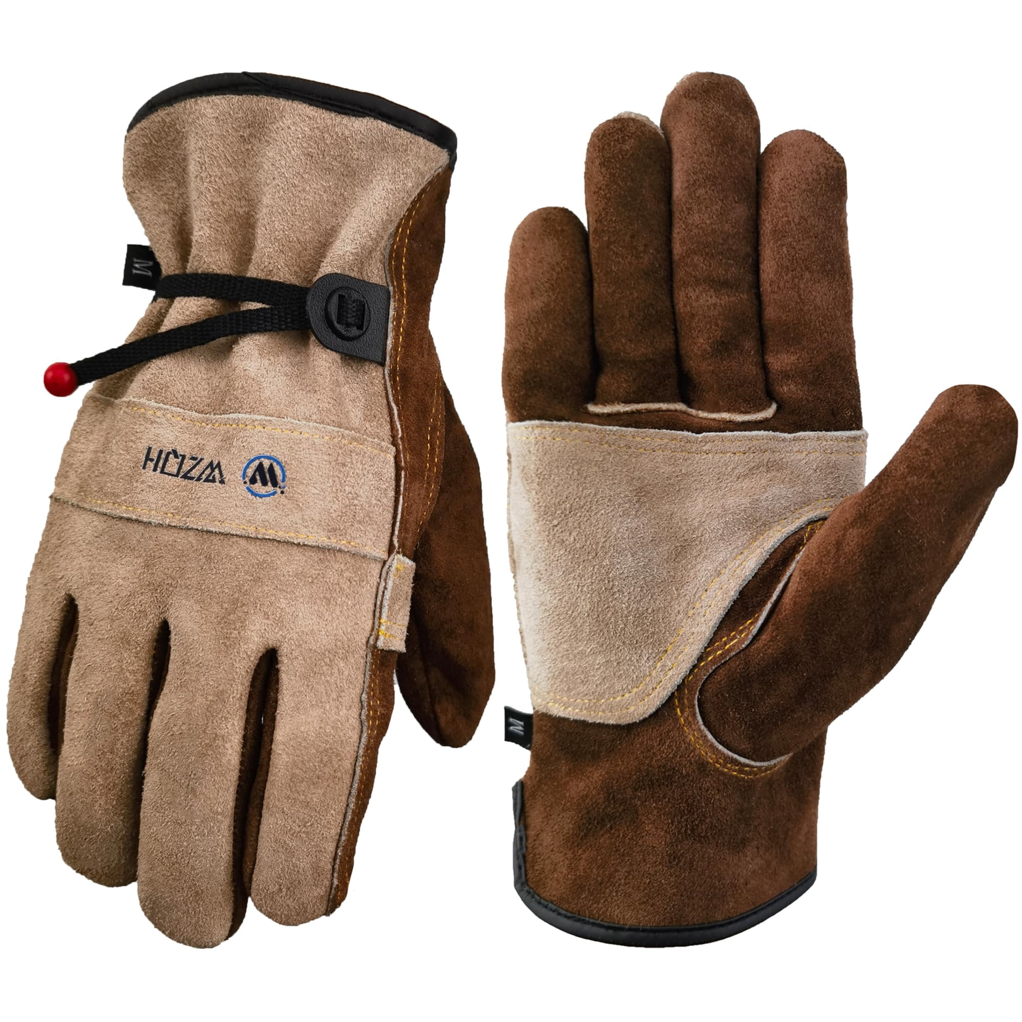 Guantes De Trabajo De Cuero Wzqh Xl Color Café/gris Con Forro De Algodón