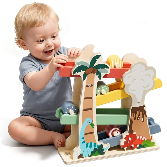 Pista de carreras de madera con dinosaurio Lehoo Castle Montessori
