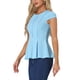 thumbnail image 4 of INSPIRE CHIC Blusas de Color Sólido con Peplum y Mangas Cortas para Mujer, Cuello Redondo, Azul Claro, 4 of 6