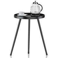 Mesa Auxiliar Syq Elegante Redonda De Metal Negro Para Sala De Estar