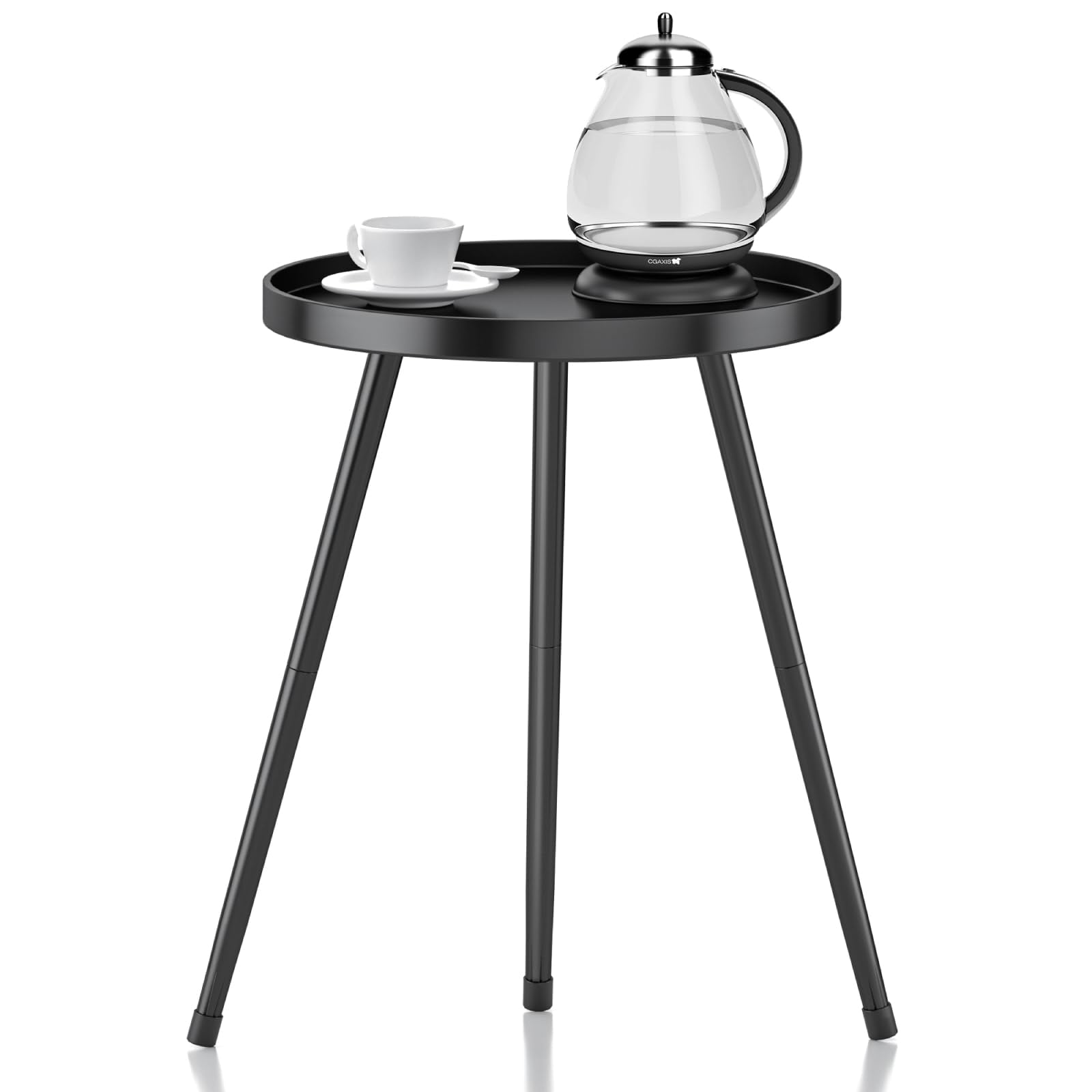 Mesa Auxiliar Syq Elegante Redonda De Metal Negro Para Sala De Estar