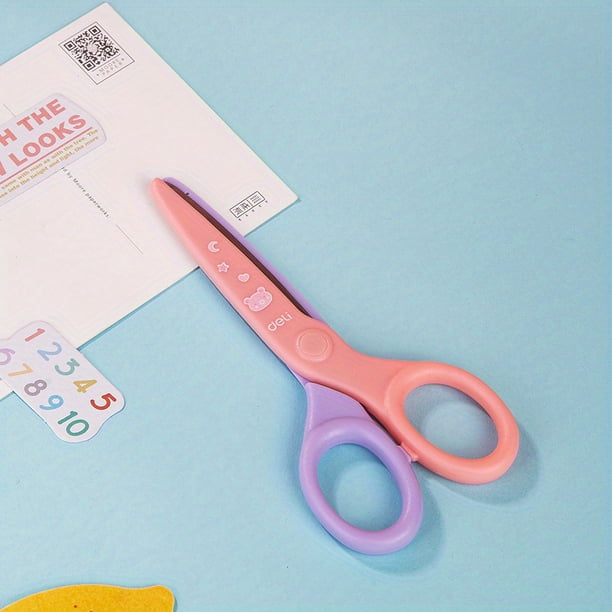Deli High Quality School Scissors Cartoon Safe Scissor 135mm Double Colored Hand Craft Paper Cutter For Kids Student Stationery