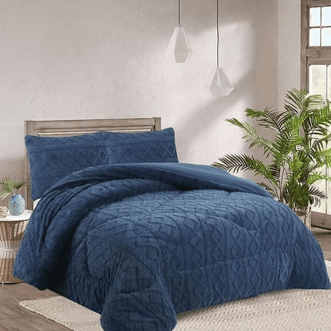 Todostore - Plumon De Invierno Plaza Y Media Con Chiporro Trenzados Color Azul