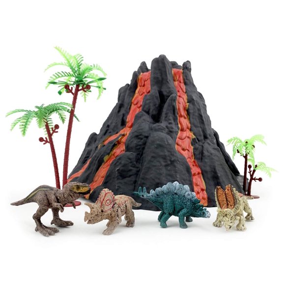 Set de juego Enjoyin Volcano Dinosaur con 4 dinosaurios y 2 árboles