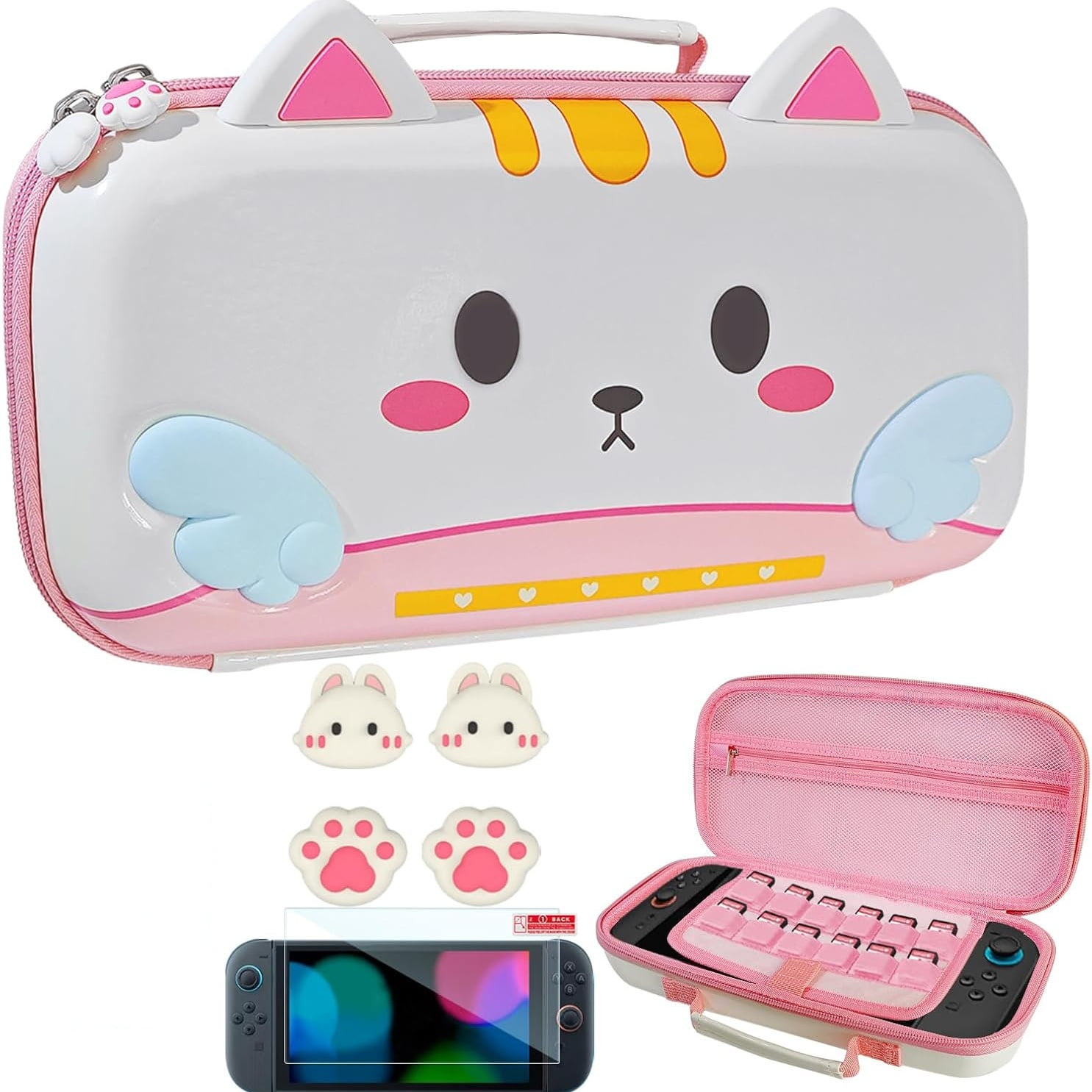 Genérico - Set De Estuche De Transporte Para Nintendo Switch 2 Con Fundas Para Joypad, Caps De Agarre Para Pulgar, Protector De Pantalla, Correa De Mano Sakura