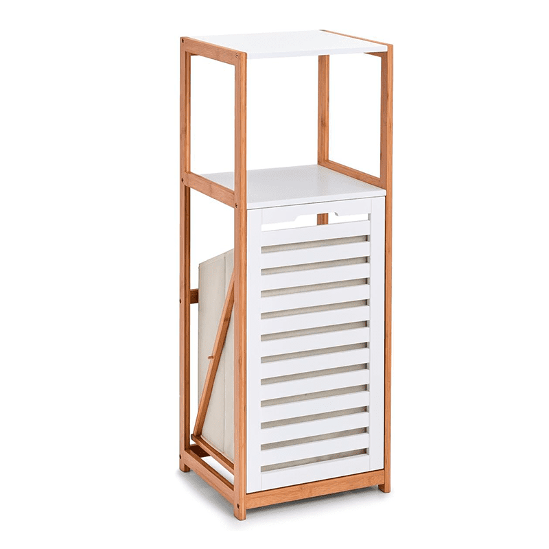 Wakeshome - Estante De Baño De Bambú Cesto Ropa Estante Para Lavanderia Blanco | 925