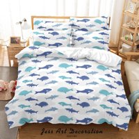 Milsleep - 3D Cartoon Azul Océano Tiburón Ballena Pez Patrón Funda De Edredón Set Ropa De Cama Set