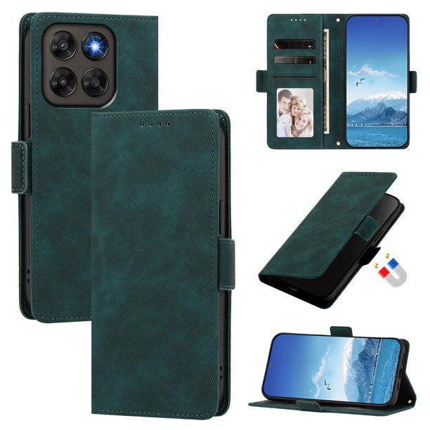 Funda Billetera Delgada para Motorola Moto G67 5G / G77 5G con Ranuras y Soporte Verde oscuro