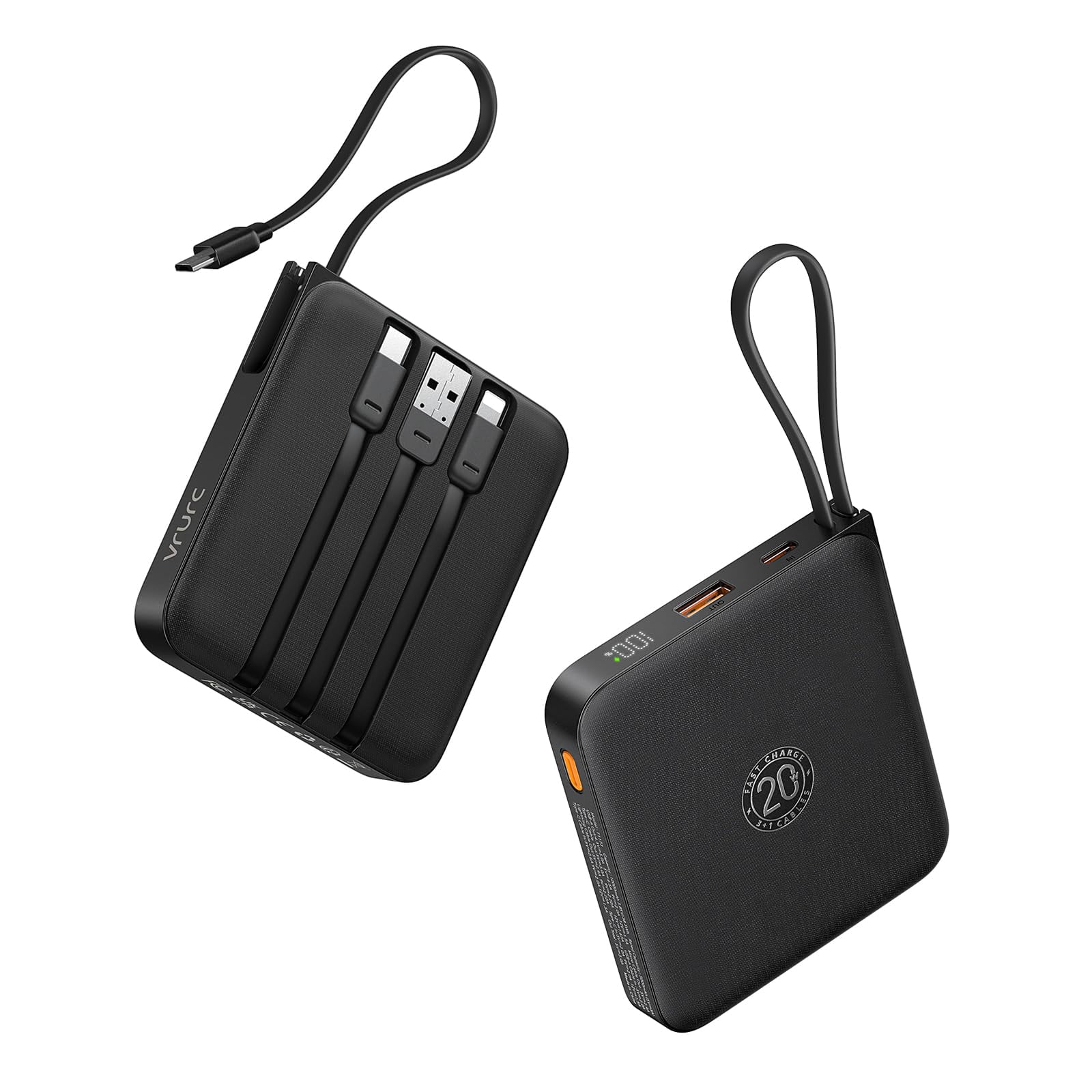 Cargador Portátil Vrurc De 10000 Mah Con Cable Incorporado De 22,5 W, Negro