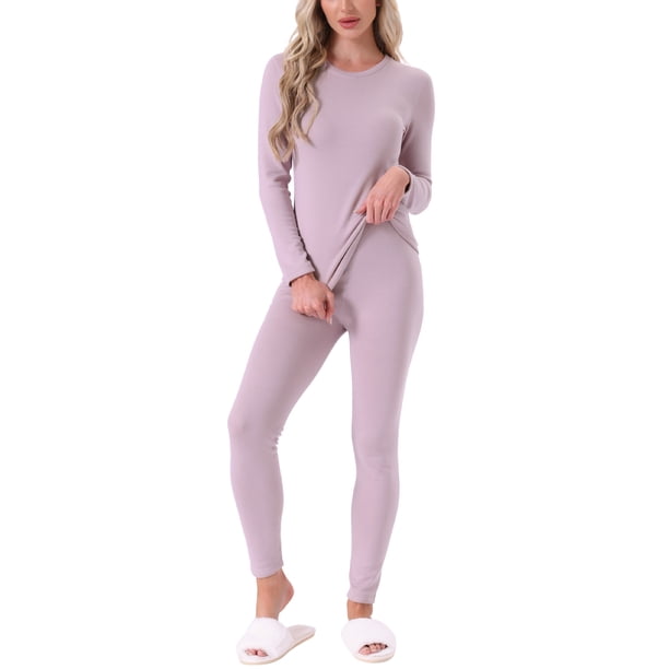 INSPIRE CHIC Conjuntos de Ropa Interior Térmica para Mujeres, Camiseta de Manga Larga Ultraligera y Suave, Conjunto de Leggings, Capa Base, Ropa Térmica de Invierno, Long Johns, L Púrpura