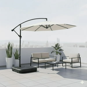 Tienda El Garage - Toldo Con Base Incluida Quitasol Sombrilla Lateral Regulable 3 Metros Tono Off White