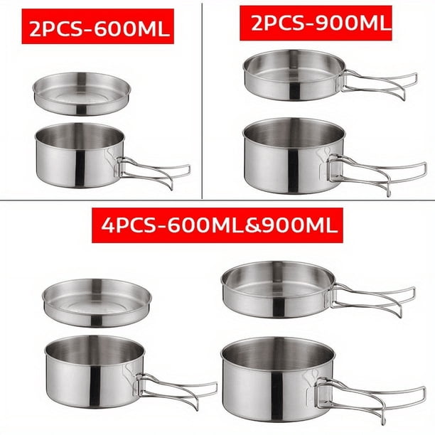 Portable Stainless Steel Cookware Set, Camping Pots Pans Camping Picnic Outdoor Pan Pot Plate Tableware