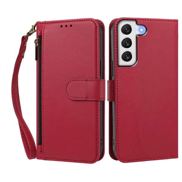 Funda Tipo Billetera para samsung galaxy S22 5G con Soporte y Bolsillo con Cierre Rojo