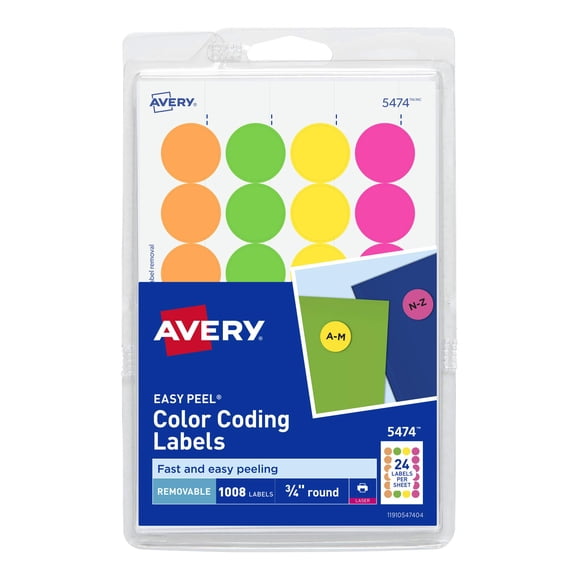 Pegatinas Avery removibles para imprimir o escribir con puntos de 2 cm, surtidos, 1008