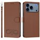 thumbnail image 2 of Funda de Cuero Tipo Billetera para Apple iPhone 17 Pro Max de 6.9", con Tarjetero, Correa para Muñeca, Soporte a Prueba de Golpes con Relieve de Patrón Feliz, Funda para Teléfono, Marrón, para, 2 of 8