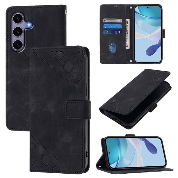 Funda Cartera para Samsung Galaxy S24 con Soporte y Ranuras, Resistente a Golpes y Rayones Negro