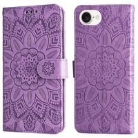 Funda Tipo Cartera Foxdock Para Iphone 16E , Diseño Girasol En Relieve, Cuero Pu, Cierre Magnético, Soporte Y Tarjetero