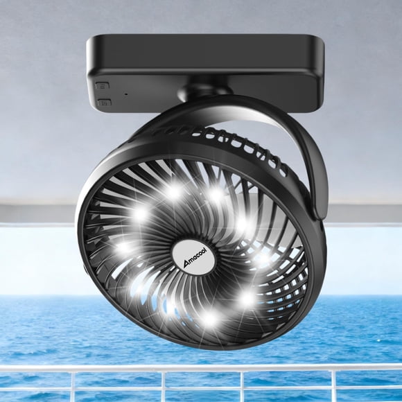 Ventilador AMACOOL para carrito de golf Cruise, 10000 mAh, con gancho y luz de trabajo