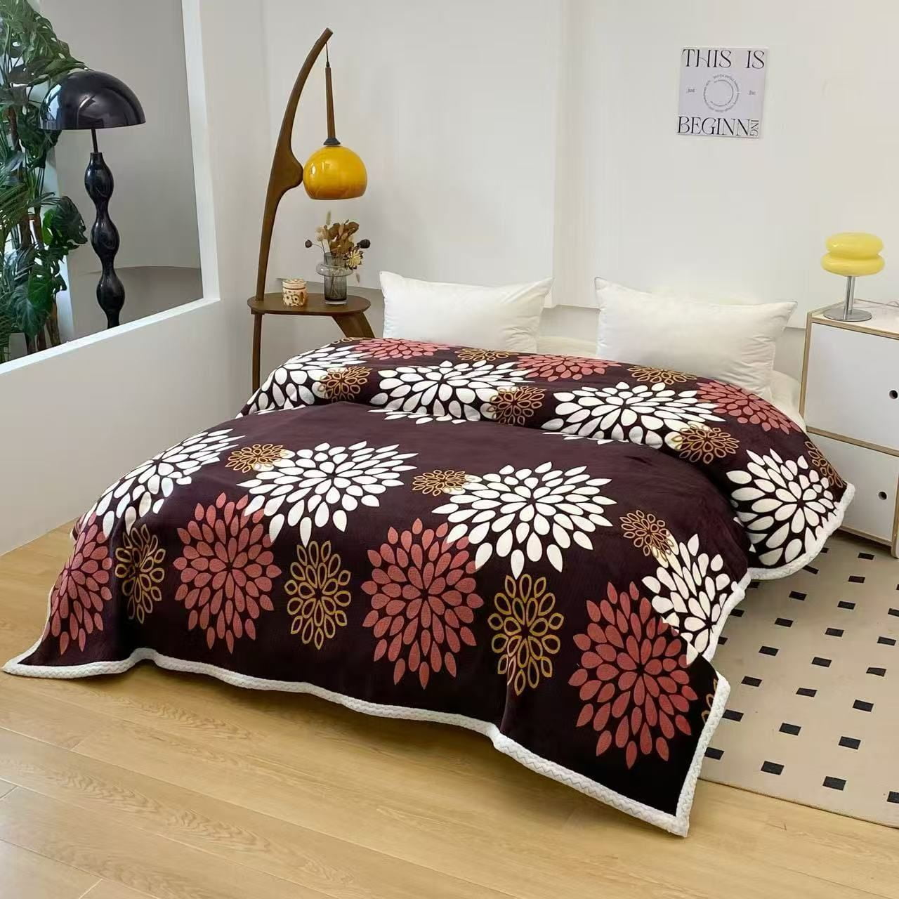 Aladdins Shop - Frazada De Plush Y Chiporro 2 Plazas - Manta Termica Diseño Mandalas Café