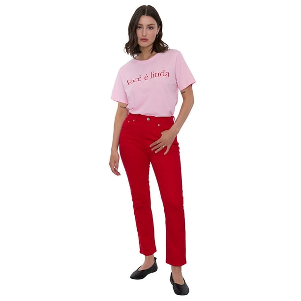 Jeans Mujer Straight Fit Boot Cut Rojo Corona