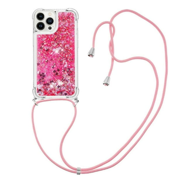 Funda FOXDOCK para iPhone 14 Pro con Cuerda Ajustable, Brillo Líquido, Protección Antigolpes y Lente – Ideal para Regalo