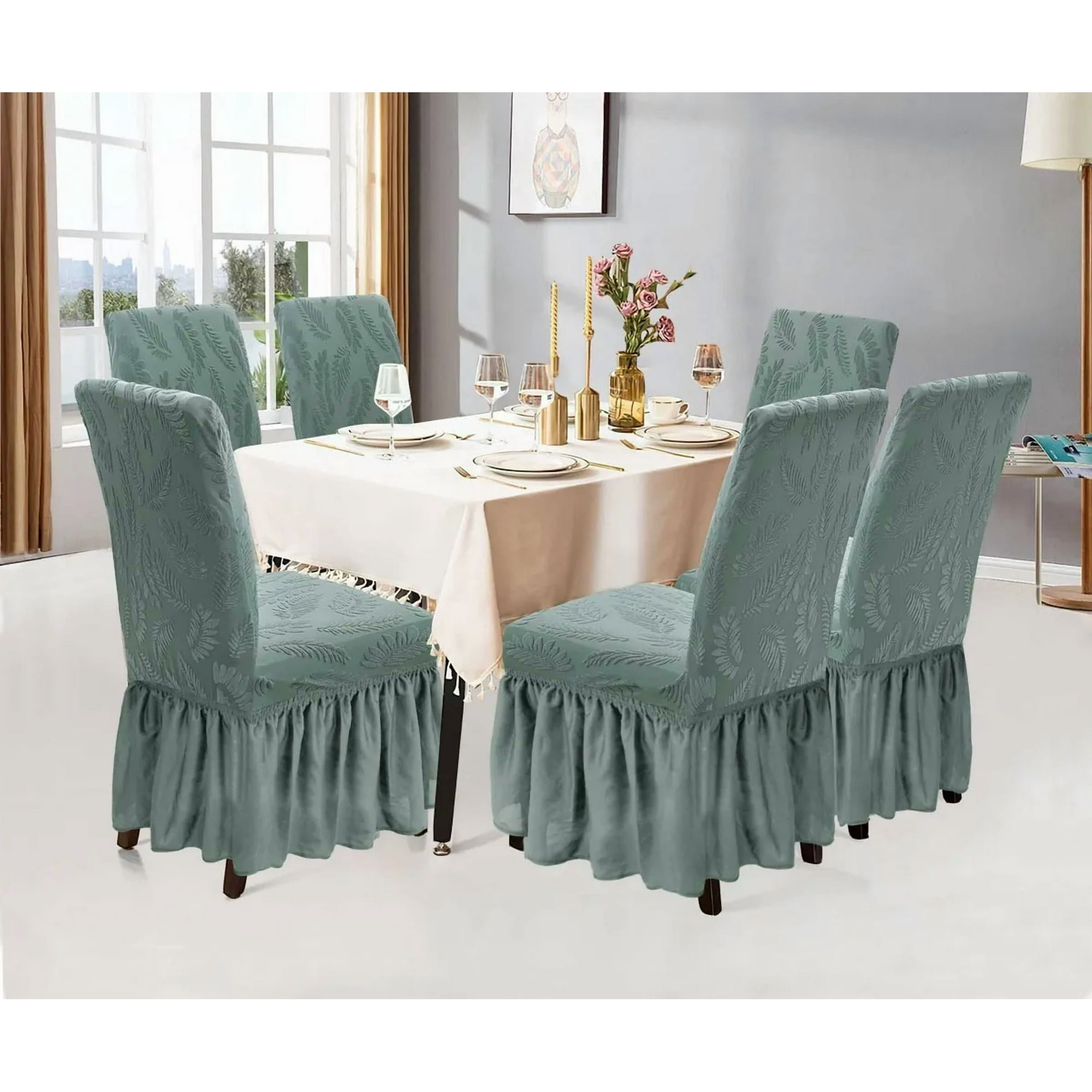 Casadeliacl - Funda Para Silla Diseño Turca Texturizado De Hojas 6 Unidad Verde Claro / Texturizado Hojas