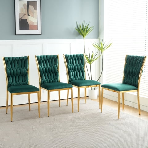 M&Ms - Modern Simple Green Velvet Dining Chair, Family Bedroom Stool Back Student Table Chair, Gold-Plated Metal Chair Legs, Suitable For Dining Room Kitchen Bedroom (Set Of 4)