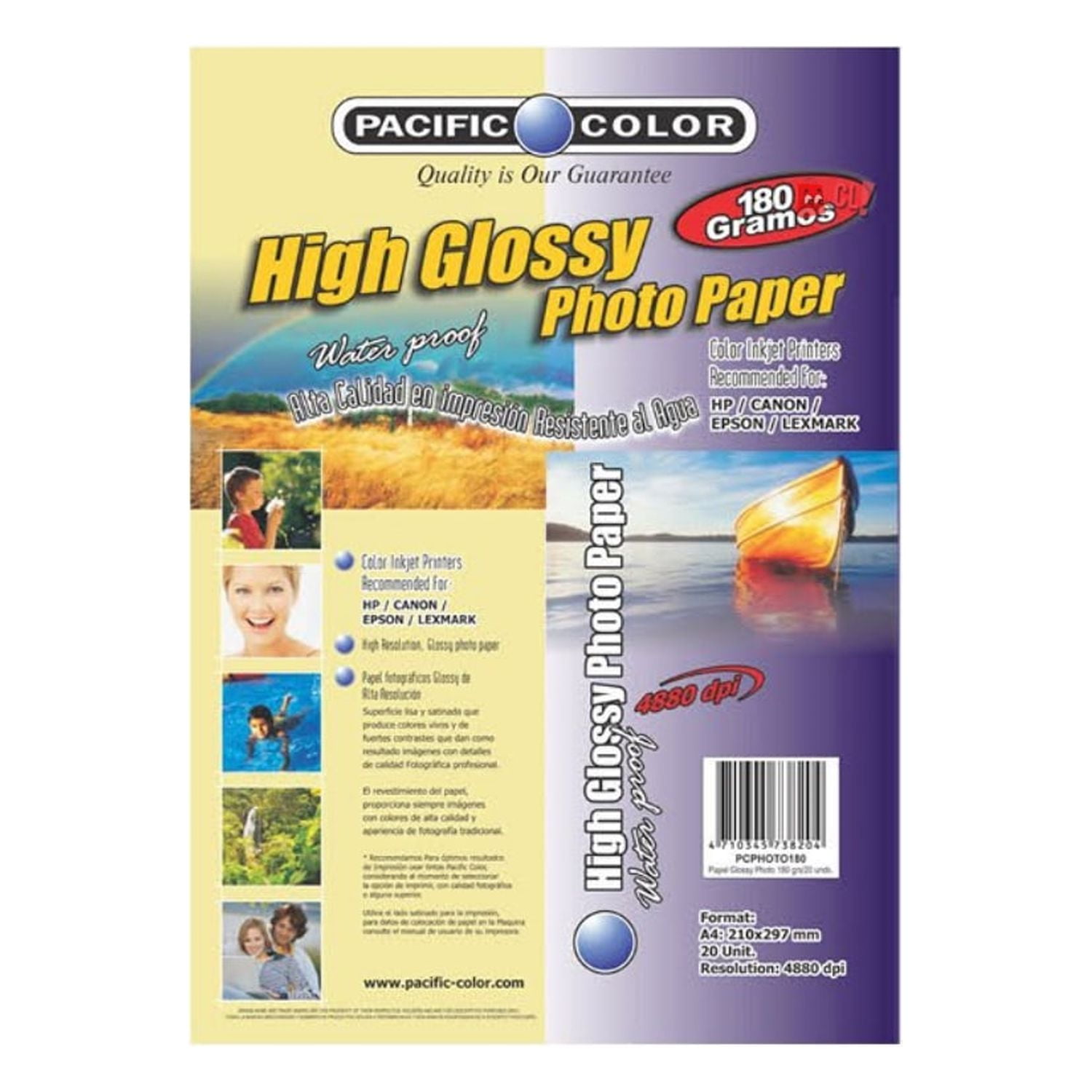 Pacific Color - 20 Hojas Papel Fotográfico Glossy 180grs A4 - Ps