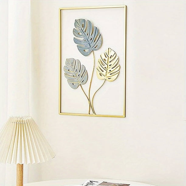 3pcs Mounted Metal Wall Decor, Thick Minimalist Metal Wall Art, Modern Metal Leaf Wall Hanging, Suitable For Sofa Backdrop Bedroom And Living Room, Golden Classic Style, No Frame, 17.3x 11.8 Inches