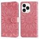 thumbnail image 1 of Funda tipo cartera FOXDOCK para iPhone 14 Pro , diseño girasol en relieve, cuero PU, cierre magnético, soporte y tarjetero, 1 of 5