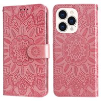 Funda Tipo Cartera Foxdock Para Iphone 14 Pro , Diseño Girasol En Relieve, Cuero Pu, Cierre Magnético, Soporte Y Tarjetero