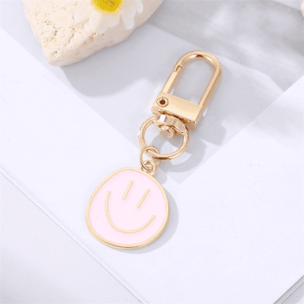 Gorgeous Golden Irregular Expression Keychain - Alloy Enamel Painted Happy Face Key Ring Bag Pendant Accessories
