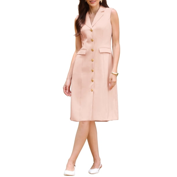 INSPIRE CHIC Vestido Blazer Sin Mangas para Mujer con Cuello y Botones para Negocios, Línea A, Talla 2XL, Rosa