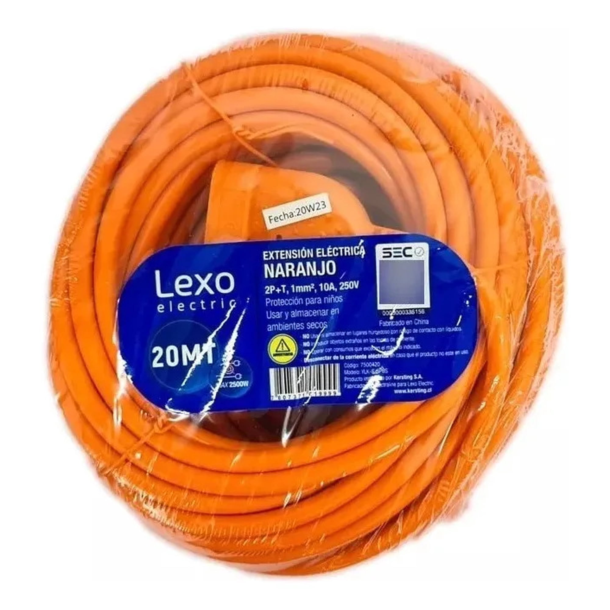 Alargador Simple 10a 2p + T 20 Metros Naranjo Lexo