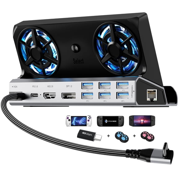 Estación de acoplamiento YCBUENO 14 en 1 para Steam Deck con ventiladores RGB