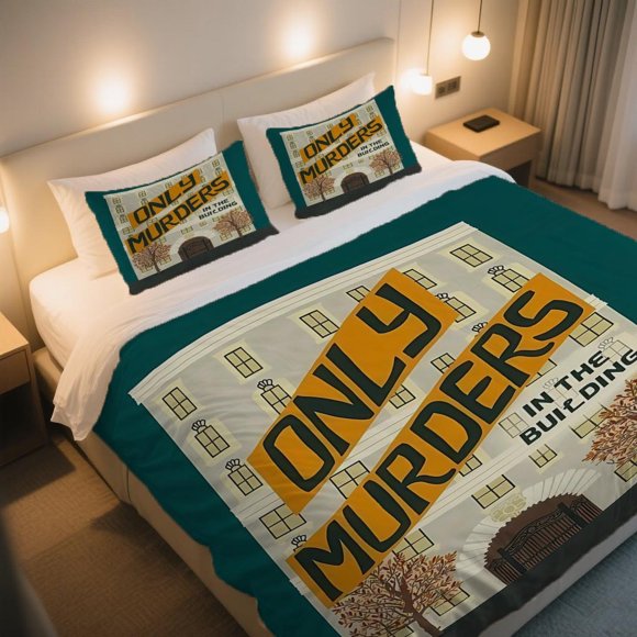 ONLY MURDERS IN THE BUILDING Cover Art Duvet Cover Set This Cartoon Digital Print Bedding Set is a Great Choice! Breathable and BeigeFriendly Material Perfect for Romantic Bedroom Decor