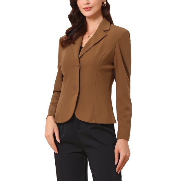 INSPIRE CHIC Blazer de Trabajo para Mujer con Cuello de Solapa, Chaqueta de Manga Larga, Traje Blazer, Camel Oscuro M