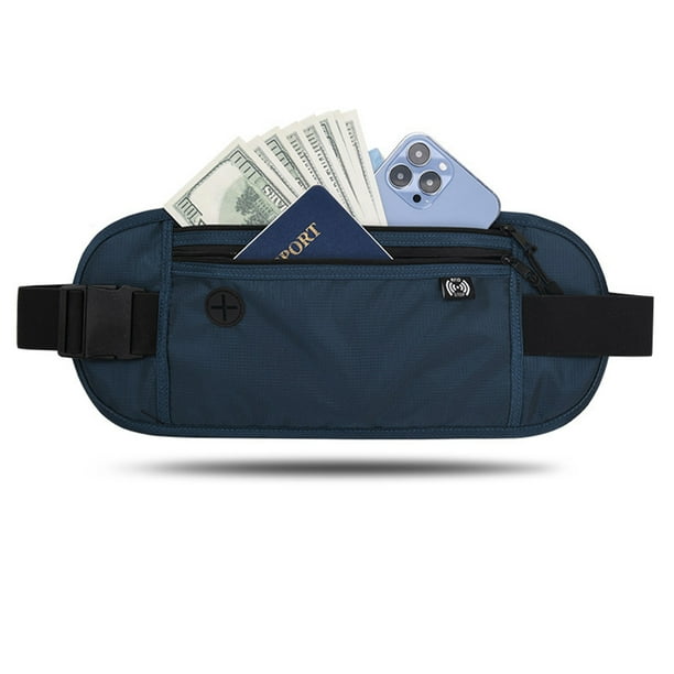 Estuche delgado para pasaporte con bloqueo RFID para proteger efectivo, tarjetas de crédito y documentos de viaje.