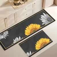 Casadeliacl - Alfombra De Cocina 2 Piezas Tf 1.2 M 40 Cm Girasoles Gris Oscuro